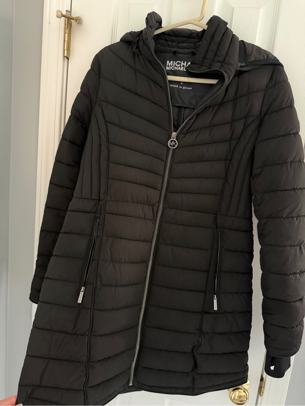 Michael Kors Black Long Quilted Hooded Puffer Coat